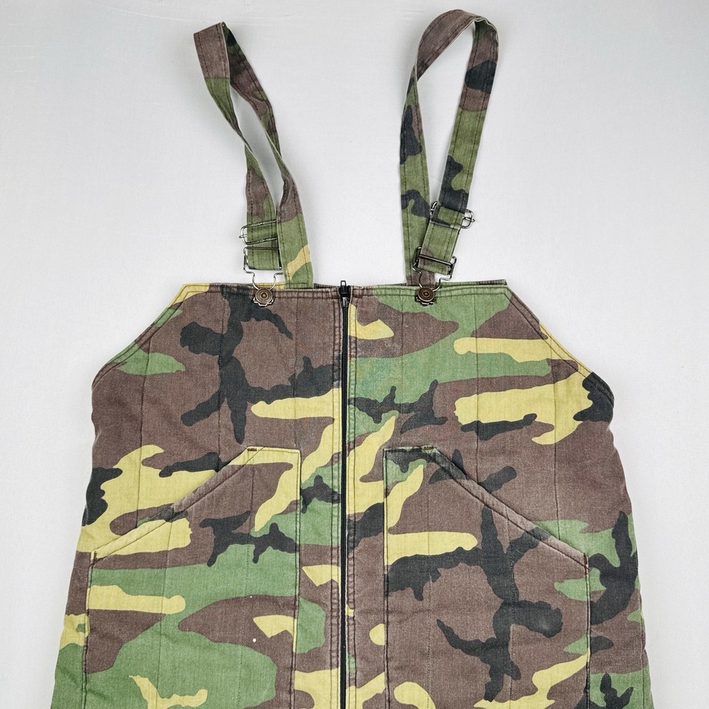 Vintage 80s SafTbak Camo Puffer Bib Overalls USA Made Hunting Insulated Size M